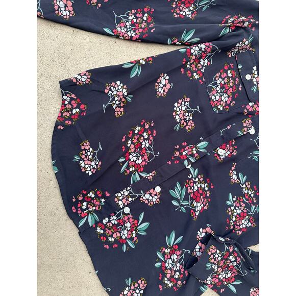 Ann Taylor LOFT grey floral blouse S long sleeve top shirt button up work office - Picture 4 of 5